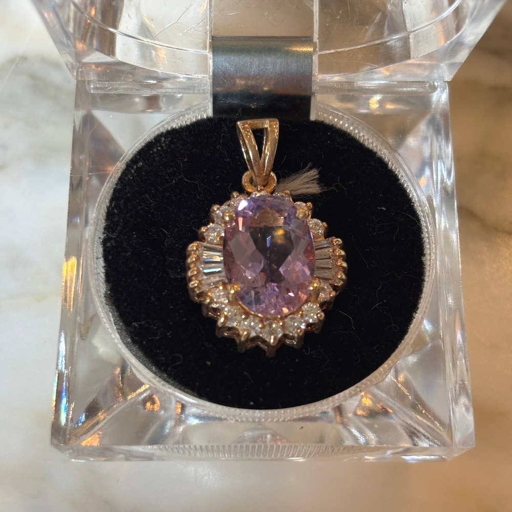 Handmade Amethyst Rose Gold Sterling Silver 925 Sunburst Halo Pendant - Picture 3 of 8